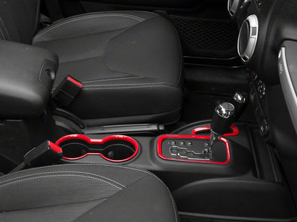 RedRock Shifter and Cup Holder Bezel Trim Set; Red (11-18 Jeep Wrangler JK w/ Automatic Transmission)