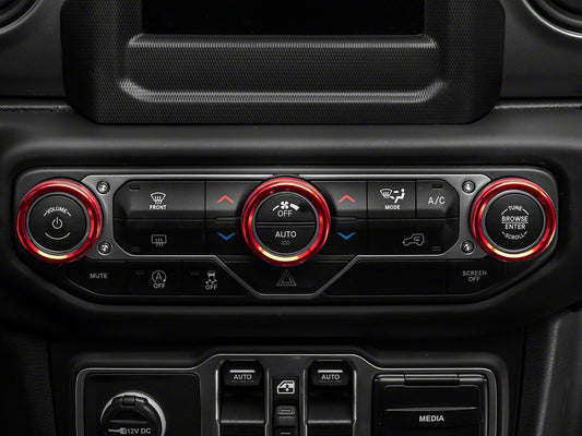 RedRock Billet Aluminum HVAC and Radio Control Knob Trim Ring Set; Red (18-25 Jeep Wrangler JL)
