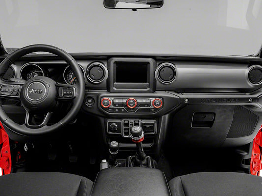 RedRock Billet Aluminum HVAC and Radio Control Knob Trim Ring Set; Red (18-25 Jeep Wrangler JL)