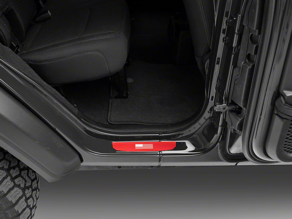 RedRock Door Sill Entry Guards with Flag; Red (18-25 Jeep Wrangler JL 4-Door)