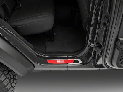 RedRock Door Sill Entry Guards with Flag; Red (18-25 Jeep Wrangler JL 4-Door)