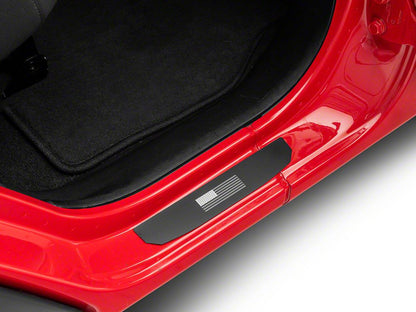 RedRock Door Sill Entry Guards with Flag; Black (18-25 Jeep Wrangler JL 4-Door)