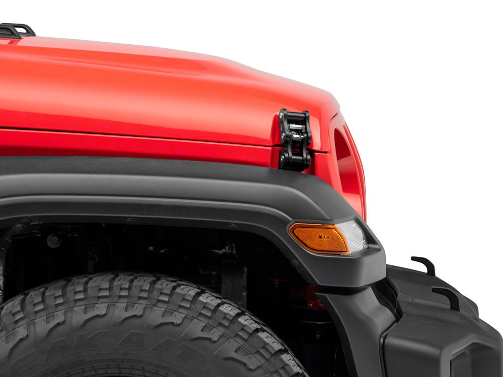 RedRock Billet Aluminum Hood Catch Set; Black (07-25 Jeep Wrangler JK & JL)