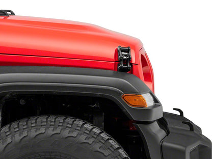 RedRock Billet Aluminum Hood Catch Set; Black (07-25 Jeep Wrangler JK & JL)