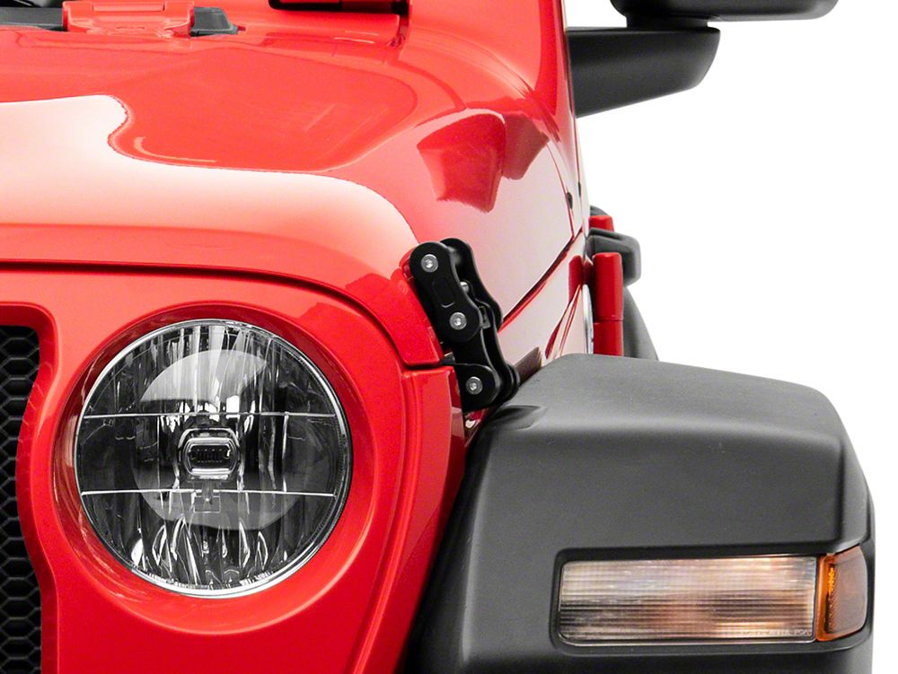RedRock Billet Aluminum Hood Catch Set; Black (07-25 Jeep Wrangler JK & JL)