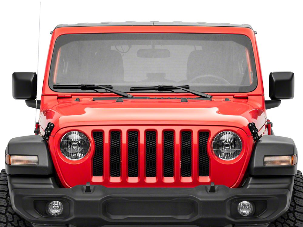 RedRock Billet Aluminum Hood Catch Set; Black (07-25 Jeep Wrangler JK & JL)