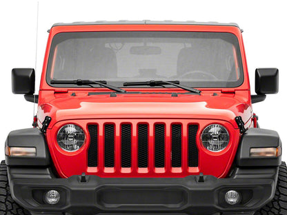 RedRock Billet Aluminum Hood Catch Set; Black (07-25 Jeep Wrangler JK & JL)