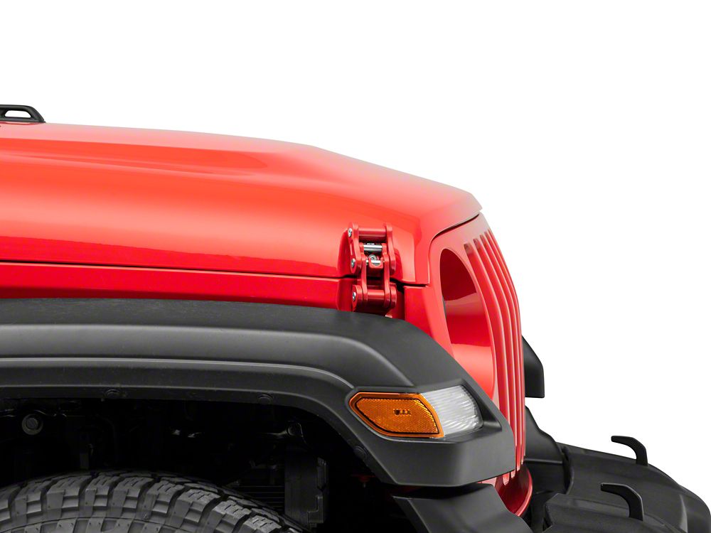 RedRock Billet Aluminum Hood Catch Set; Red (07-25 Jeep Wrangler JK & JL)