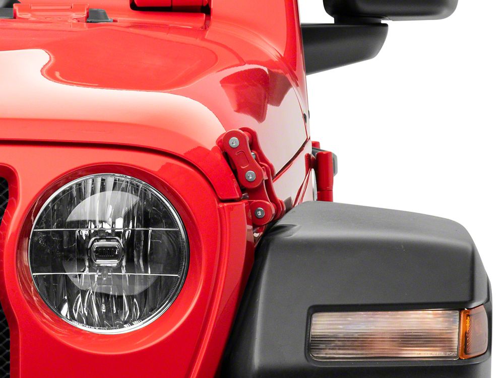 RedRock Billet Aluminum Hood Catch Set; Red (07-25 Jeep Wrangler JK & JL)