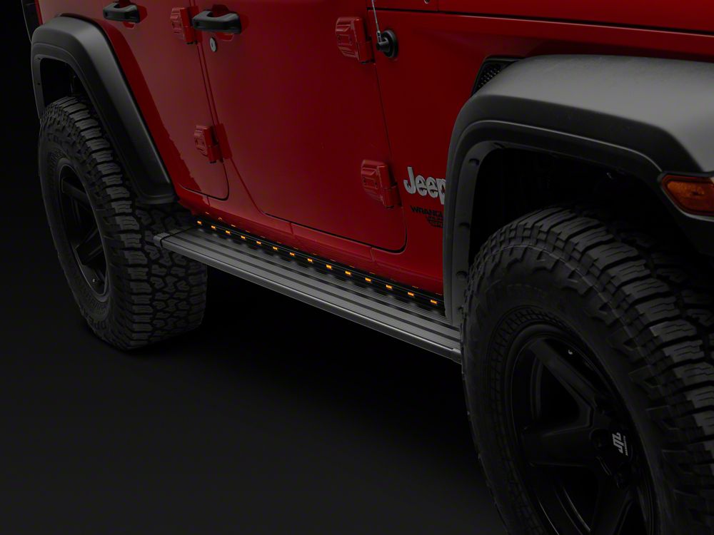 RedRock Aluminum Side Step Bars with LED Running Lights, Sequential Signals and Step Lights (18-25 Jeep Wrangler JL 4-Door)