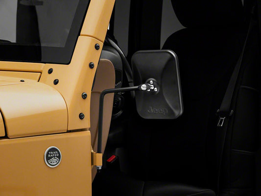 Jeep Licensed by RedRock Rectangular Adventure Mirrors with Embossed Jeep Logo; Textured Black (76-25 Jeep CJ7, Wrangler YJ, TJ, JK & JL)