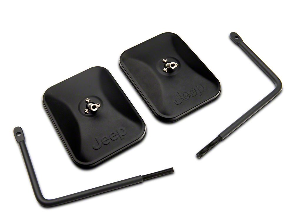 Jeep Licensed by RedRock Rectangular Adventure Mirrors with Embossed Jeep Logo; Textured Black (76-25 Jeep CJ7, Wrangler YJ, TJ, JK & JL)