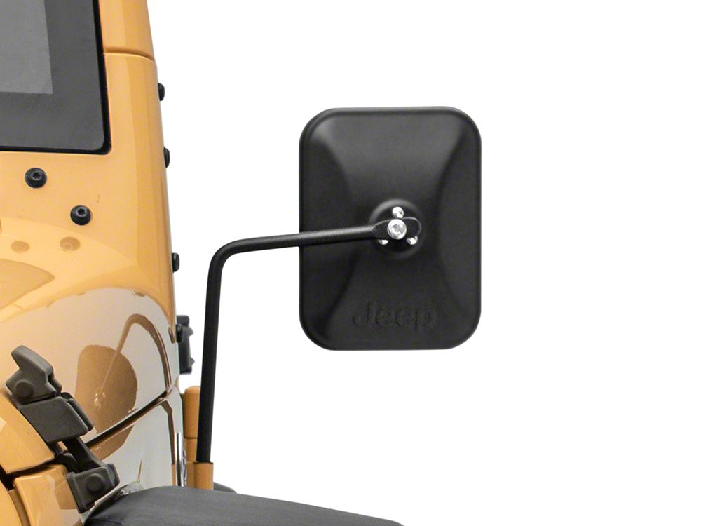 Jeep Licensed by RedRock Rectangular Adventure Mirrors with Embossed Jeep Logo; Textured Black (76-25 Jeep CJ7, Wrangler YJ, TJ, JK & JL)