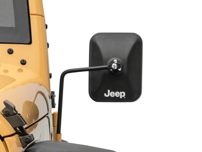 Jeep Licensed by RedRock Rectangular Adventure Mirrors with Printed Jeep Logo; Textured Black (76-25 Jeep CJ7, Wrangler YJ, TJ, JK & JL)