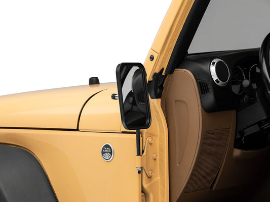Jeep Licensed by RedRock Rectangular Adventure Mirrors with Engraved Jeep Logo; Textured Black (76-25 Jeep CJ7, Wrangler YJ, TJ, JK & JL)