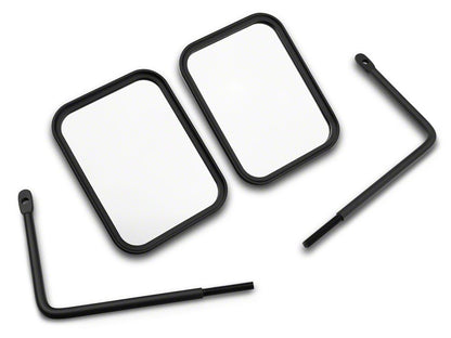 Jeep Licensed by RedRock Rectangular Adventure Mirrors with Engraved Jeep Logo; Textured Black (76-25 Jeep CJ7, Wrangler YJ, TJ, JK & JL)