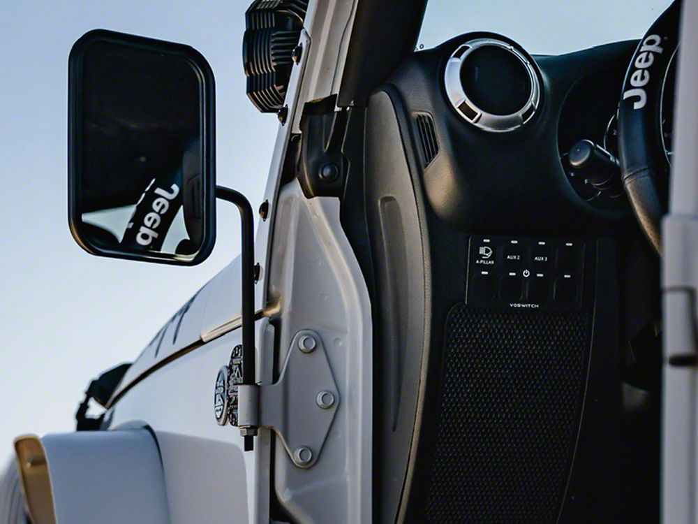 Jeep Licensed by RedRock Rectangular Adventure Mirrors with Engraved Jeep Logo; Textured Black (76-25 Jeep CJ7, Wrangler YJ, TJ, JK & JL)