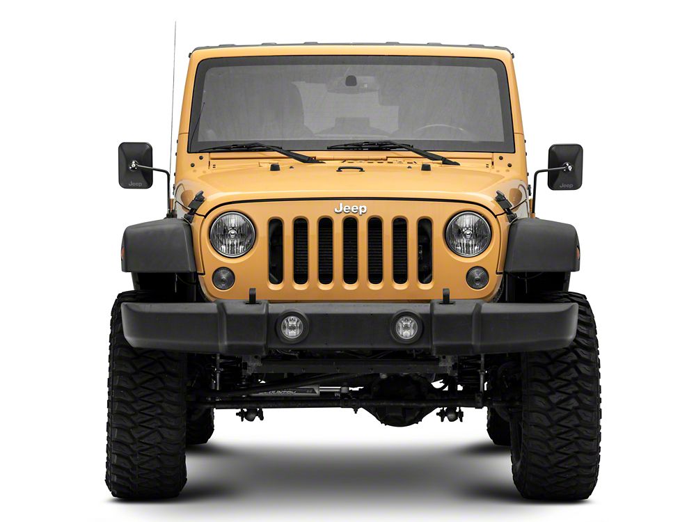 Jeep Licensed by RedRock Rectangular Adventure Mirrors with Engraved Jeep Logo; Textured Black (76-25 Jeep CJ7, Wrangler YJ, TJ, JK & JL)