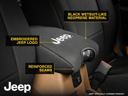 Jeep Licensed by RedRock Neoprene Center Console Arm Rest Cover with Jeep Logo; Black (11-18 Jeep Wrangler JK)