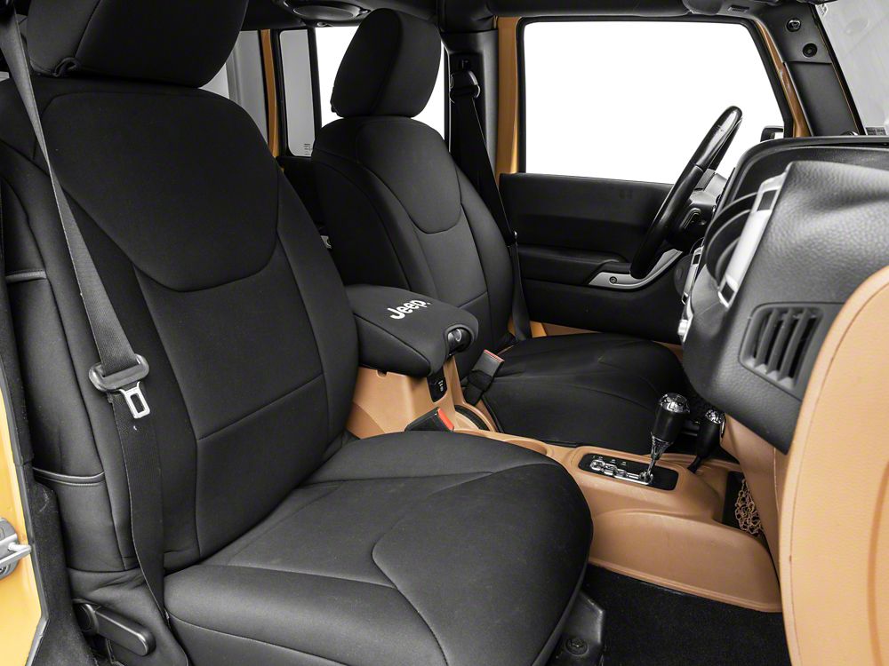 Jeep Licensed by RedRock Neoprene Center Console Arm Rest Cover with Jeep Logo; Black (11-18 Jeep Wrangler JK)