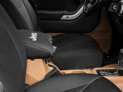 Jeep Licensed by RedRock Neoprene Center Console Arm Rest Cover with Jeep Logo; Black (11-18 Jeep Wrangler JK)