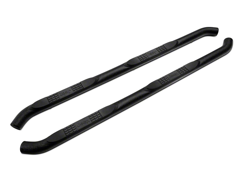 Jeep Licensed by RedRock 3-Inch Round Curved Side Step Bars with Jeep Logo; Textured Black (07-18 Jeep Wrangler JK 4-Door)