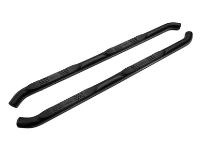 Jeep Licensed by RedRock 3-Inch Round Curved Side Step Bars with Jeep Logo; Textured Black (07-18 Jeep Wrangler JK 4-Door)