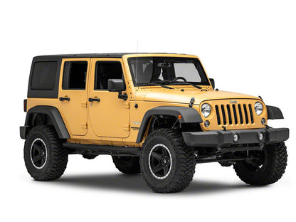 Jeep Licensed by RedRock 3-Inch Round Curved Side Step Bars with Jeep Logo; Textured Black (07-18 Jeep Wrangler JK 4-Door)