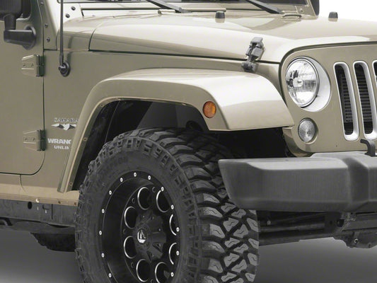 Jeep Licensed by RedRock Aluminum Inner Fender Liners with Jeep Logo; Front; Textured Black (07-18 Jeep Wrangler JK)