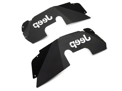 Jeep Licensed by RedRock Aluminum Inner Fender Liners with Jeep Logo; Front; Textured Black (07-18 Jeep Wrangler JK)