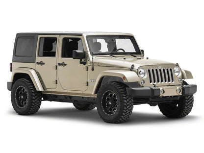 Jeep Licensed by RedRock Aluminum Inner Fender Liners with Jeep Logo; Front; Textured Black (07-18 Jeep Wrangler JK)