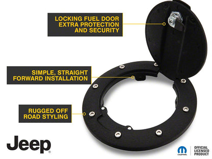 Jeep Licensed by RedRock Locking Fuel Door with Engraved Jeep Logo (07-18 Jeep Wrangler JK)