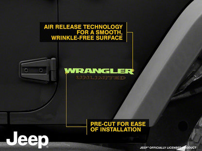 Jeep Licensed by RedRock Wrangler Side Logo; Lime Green (87-18 Jeep Wrangler YJ, TJ & JK)