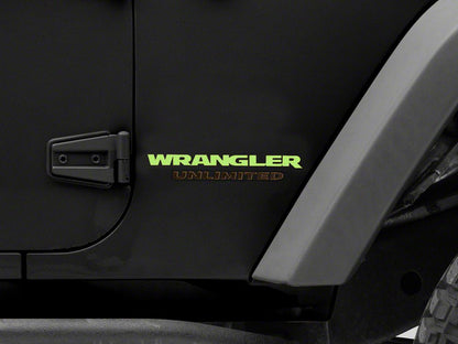 Jeep Licensed by RedRock Wrangler Side Logo; Lime Green (87-18 Jeep Wrangler YJ, TJ & JK)