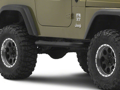 Jeep Licensed by RedRock 3-Inch Round Side Step Bars with Jeep Logo; Textured Black (87-06 Jeep Wrangler YJ & TJ, Excluding Unlimited)