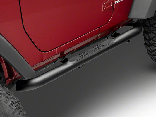 Jeep Licensed by RedRock 3-Inch Round Curved Side Step Bars with Jeep Logo (07-18 Jeep Wrangler JK 2-Door)