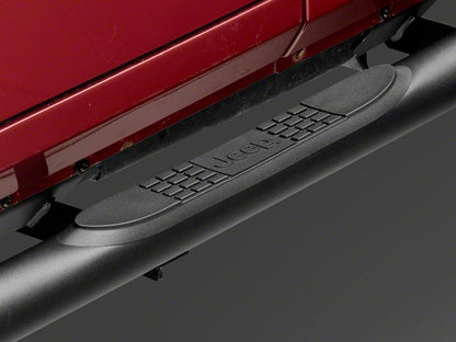 Jeep Licensed by RedRock 3-Inch Round Curved Side Step Bars with Jeep Logo (07-18 Jeep Wrangler JK 2-Door)