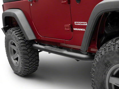 Jeep Licensed by RedRock 3-Inch Round Curved Side Step Bars with Jeep Logo (07-18 Jeep Wrangler JK 2-Door)