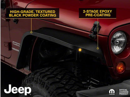 Jeep Licensed by RedRock Slim Fender Flares with Jeep Logo; Front (07-18 Jeep Wrangler JK)