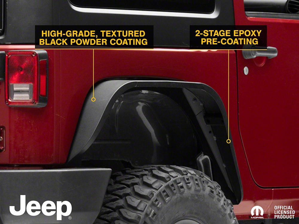 Jeep Licensed by RedRock Slim Fender Flares with Jeep Logo; Rear (07-18 Jeep Wrangler JK)