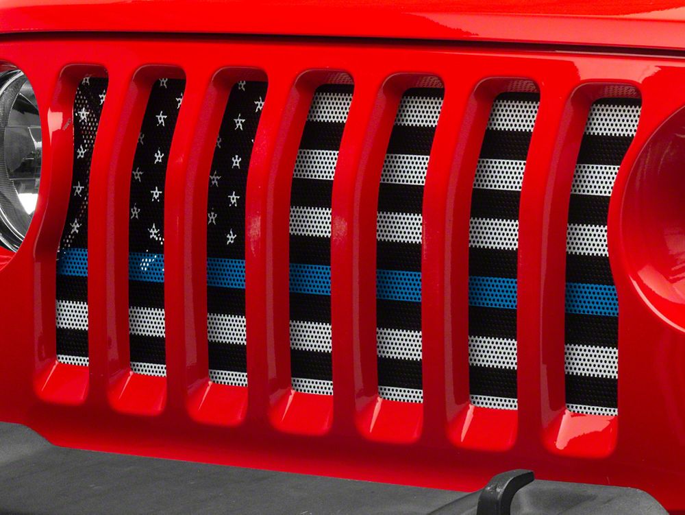 RedRock Grille Insert; Blue Line (18-25 Jeep Wrangler JL w/o TrailCam)