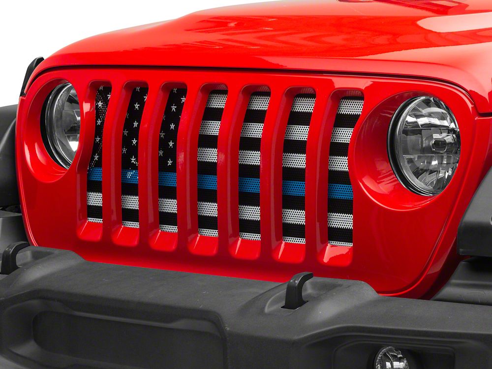RedRock Grille Insert; Blue Line (18-25 Jeep Wrangler JL w/o TrailCam)