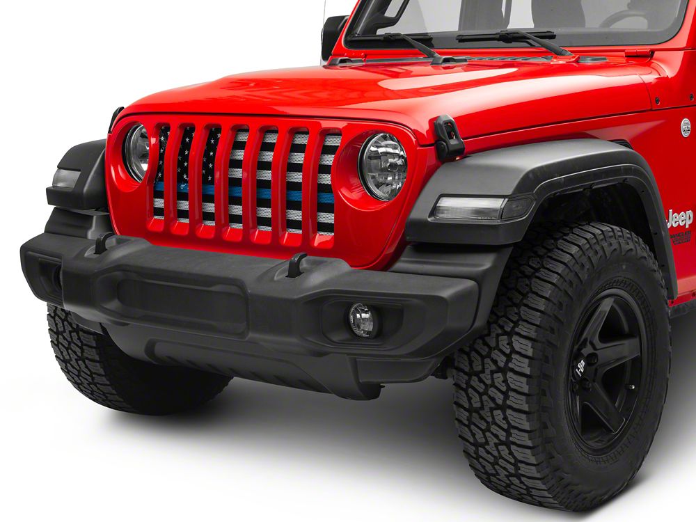 RedRock Grille Insert; Blue Line (18-25 Jeep Wrangler JL w/o TrailCam)