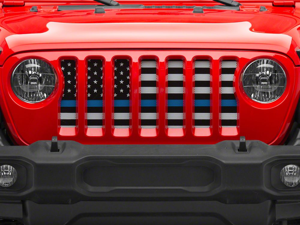 RedRock Grille Insert; Blue Line (18-25 Jeep Wrangler JL w/o TrailCam)