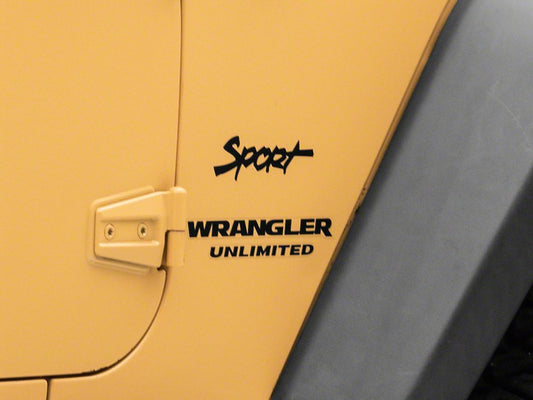 Jeep Licensed by RedRock Sport Script Side Logo Decal; Matte Black (87-18 Jeep Wrangler YJ, TJ & JK)