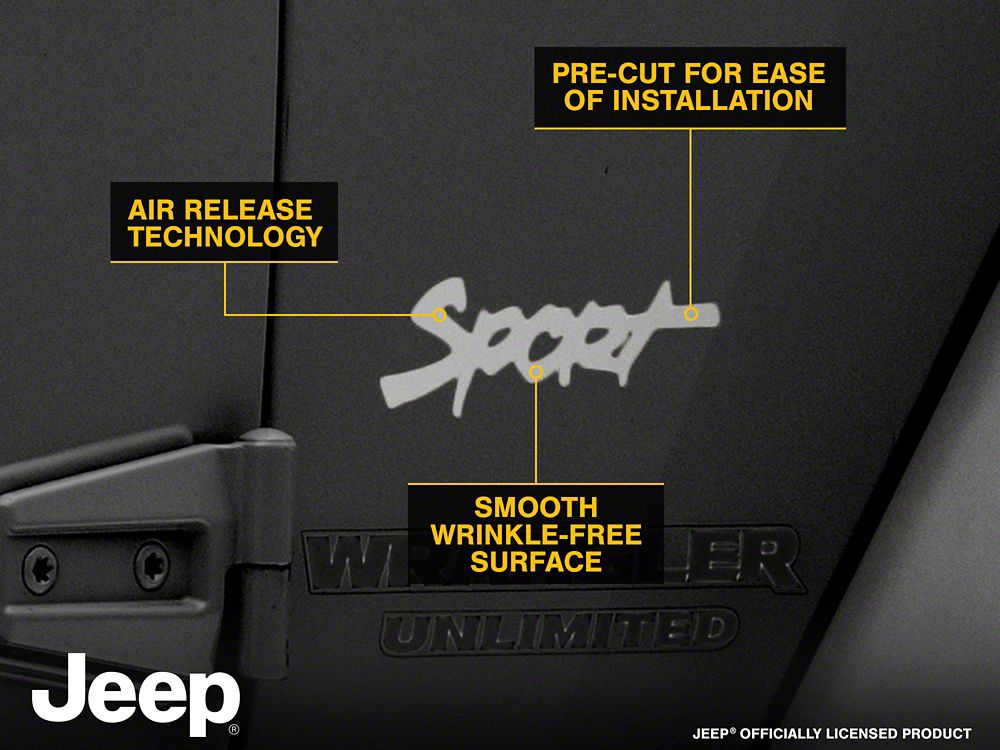 Jeep Licensed by RedRock Sport Script Side Logo Decal; Silver (87-18 Jeep Wrangler YJ, TJ & JK)