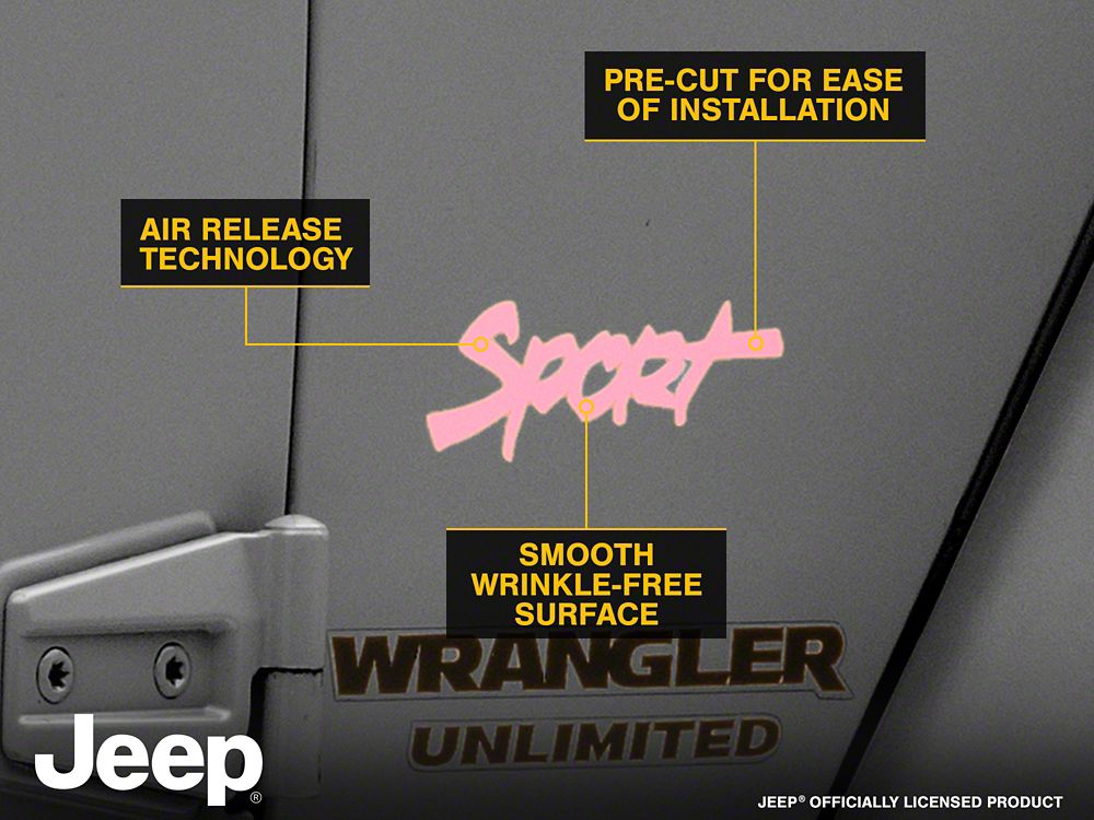 Jeep Licensed by RedRock Sport Script Side Logo Decal; Pink (87-18 Jeep Wrangler YJ, TJ & JK)