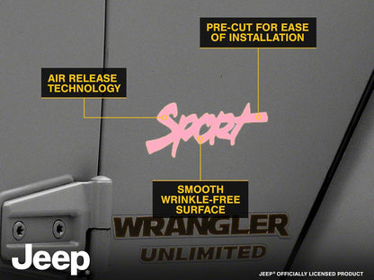 Jeep Licensed by RedRock Sport Script Side Logo Decal; Pink (87-18 Jeep Wrangler YJ, TJ & JK)