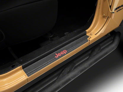 Jeep Licensed by RedRock Door Sill Body Shield Decal; Red (07-18 Jeep Wrangler JK)