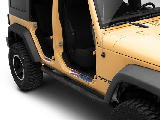 Jeep Licensed by RedRock Door Sill Body Shield Decal; Real Flag (07-18 Jeep Wrangler JK)